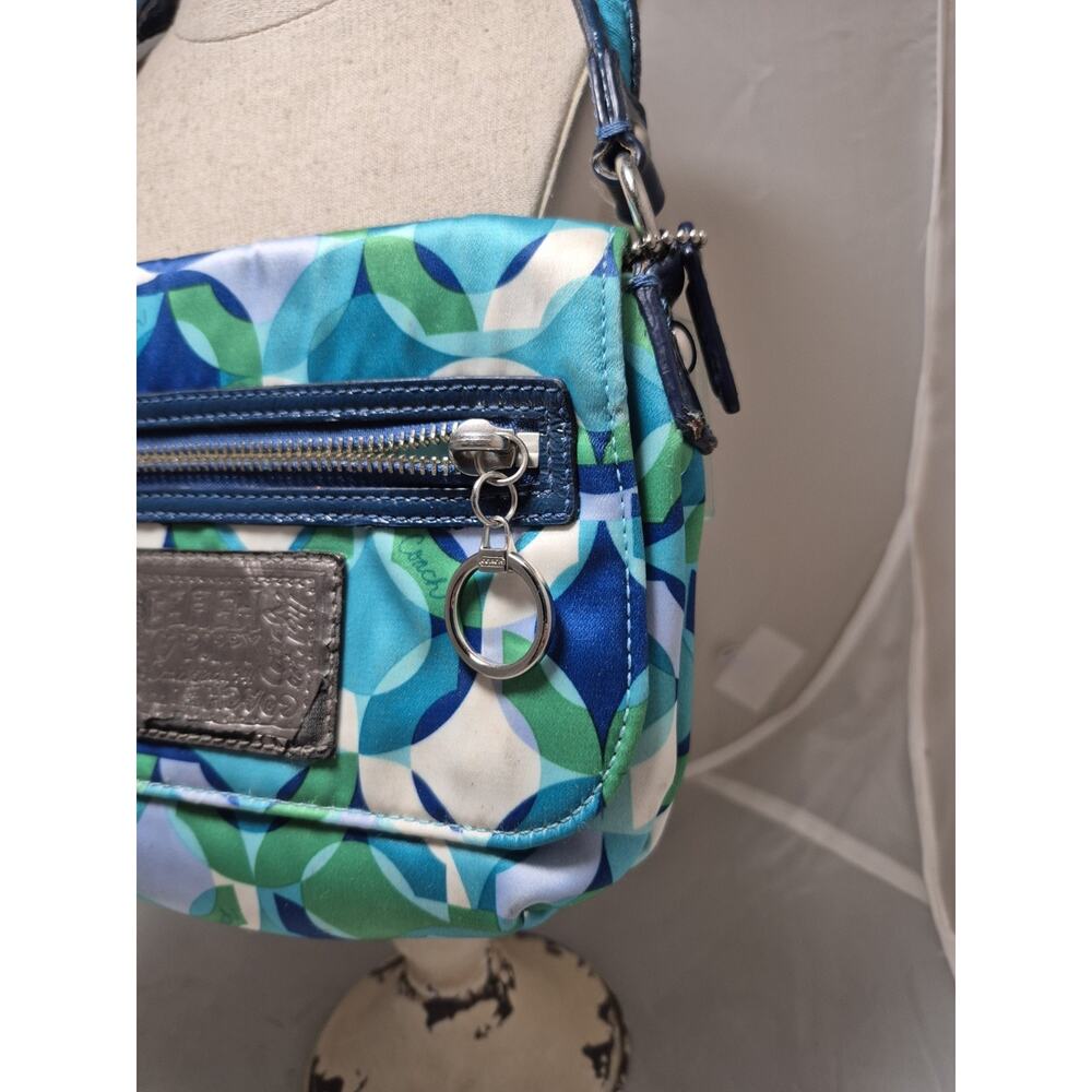 💥 Vintage COACH Poppy Kaleidoscope Small Shoulder Bag Teal Blue Geometric Y2K - Picture 2 of 15